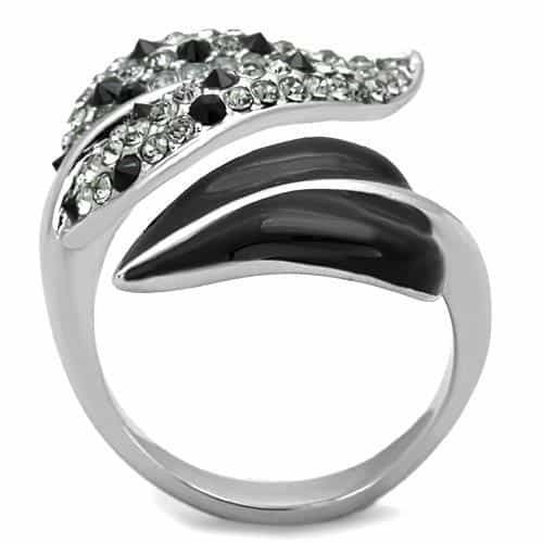 Stainless Steel Black White Enamel CZ Leaf Brooch view 7