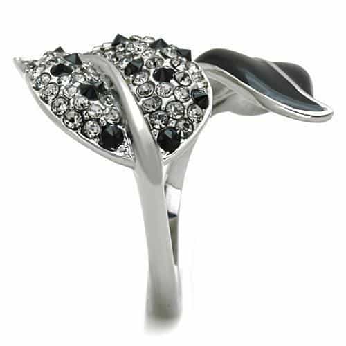 Stainless Steel Black White Enamel CZ Leaf Brooch view 8