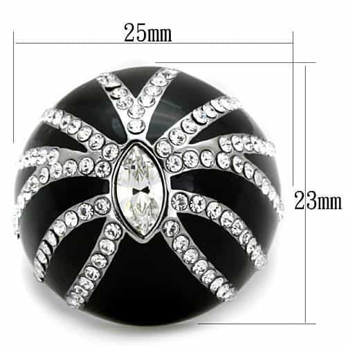 Stainless Steel Black Enamel CZ Starburst Dome Ring view 6