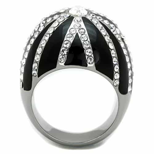 Stainless Steel Black Enamel CZ Starburst Dome Ring view 7