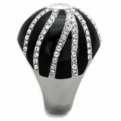 Stainless Steel Black Enamel CZ Starburst Dome Ring view 4