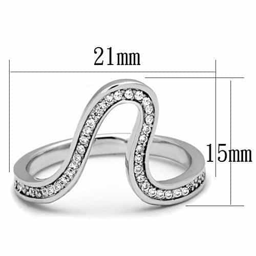 Stainless Steel CZ Pave Curved Chevron Band Ring view 6