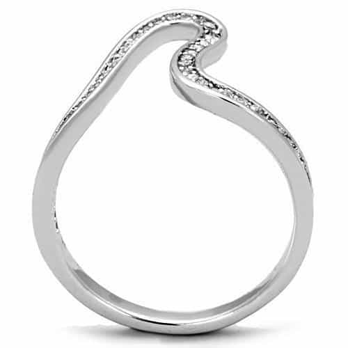 Stainless Steel CZ Pave Curved Chevron Band Ring view 7