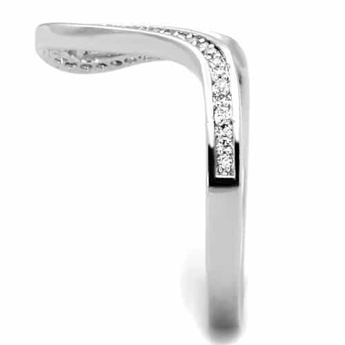 Stainless Steel CZ Pave Curved Chevron Band Ring view 4