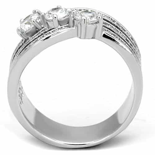 Stainless Steel CZ Round Pave Swirl Multi Band Bridal Set Ring view 7