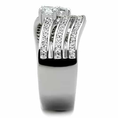 Stainless Steel CZ Round Pave Swirl Multi Band Bridal Set Ring view 8