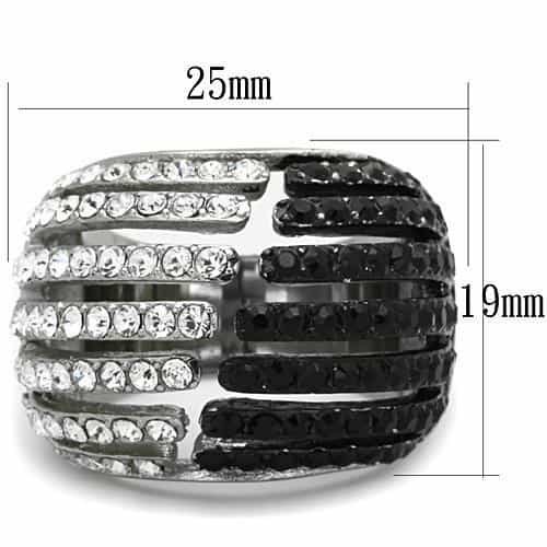 Stainless Steel Black Clear Crystal Pave Wave Band Ring view 6