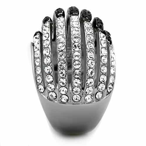Stainless Steel Black Clear Crystal Pave Wave Band Ring view 8