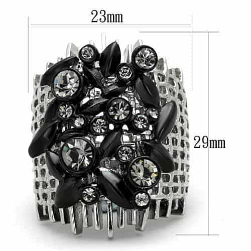 Stainless Steel Dark Black Crystal Marquise Cluster Cocktail Ring view 2