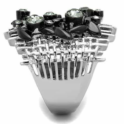 Stainless Steel Dark Black Crystal Marquise Cluster Cocktail Ring view 8