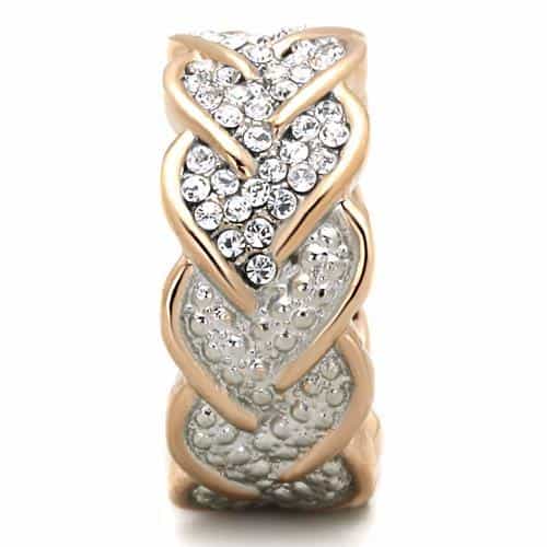 Stainless Steel Rose Gold CZ Pave Infinity Braided Wide Ring view 4