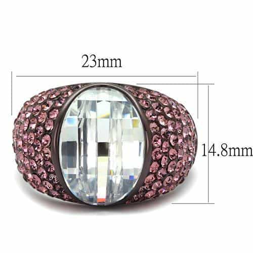 Stainless Steel Dark IP CZ Cushion Pink Pave Dome Ring view 2