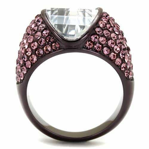 Stainless Steel Dark IP CZ Cushion Pink Pave Dome Ring view 3