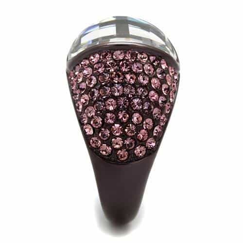 Stainless Steel Dark IP CZ Cushion Pink Pave Dome Ring view 4