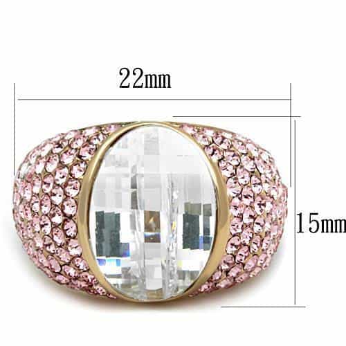 Stainless Steel Rose Gold CZ Cushion Pink Pave Dome Ring view 2