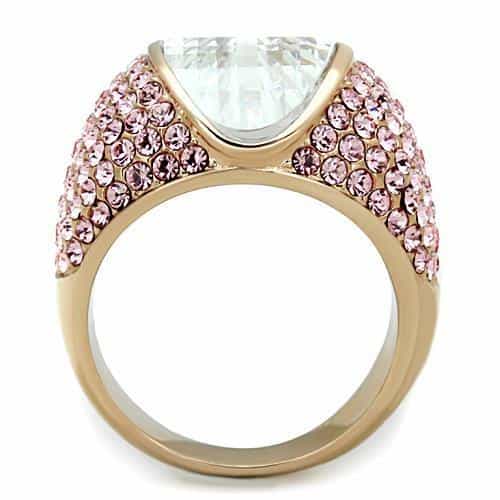 Stainless Steel Rose Gold CZ Cushion Pink Pave Dome Ring view 7