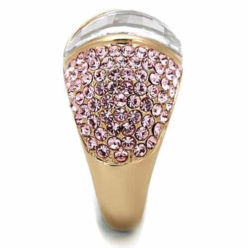 Stainless Steel Rose Gold CZ Cushion Pink Pave Dome Ring view 4