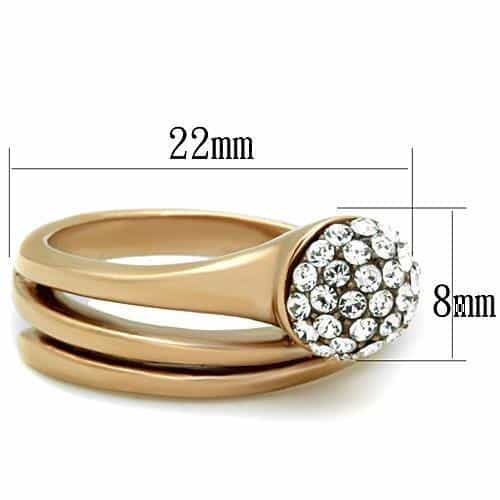 Stainless Steel Rose Gold CZ Pave Ball Open Bypass Ring view 6