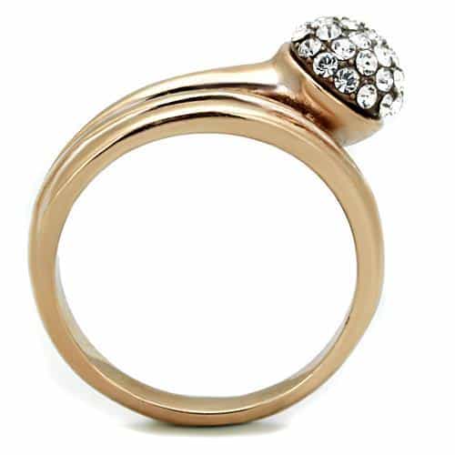 Stainless Steel Rose Gold CZ Pave Ball Open Bypass Ring view 7