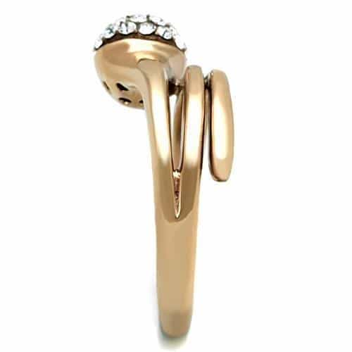 Stainless Steel Rose Gold CZ Pave Ball Open Bypass Ring view 8