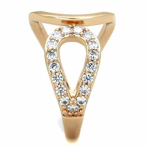 Stainless Steel Rose Gold CZ Pave Open Loop Cocktail Ring view 8