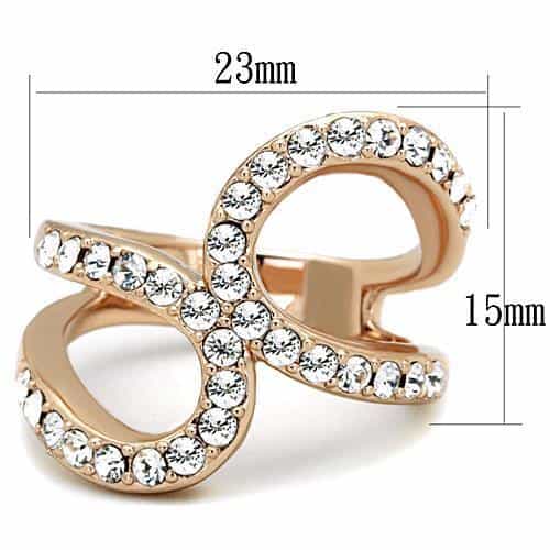 Stainless Steel Rose Gold CZ Crossover Pave Ring view 6