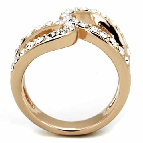 Stainless Steel Rose Gold CZ Crossover Pave Ring view 3