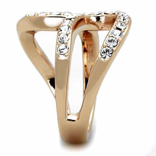 Stainless Steel Rose Gold CZ Crossover Pave Ring view 8