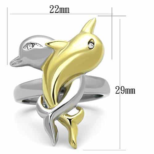 Stainless Steel Two Tone Double Dolphin Wrap Ring view 2