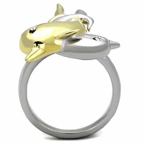 Stainless Steel Two Tone Double Dolphin Wrap Ring view 7