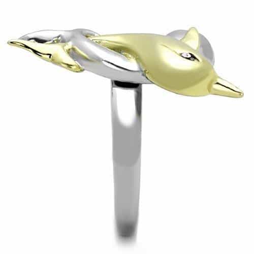 Stainless Steel Two Tone Double Dolphin Wrap Ring view 4