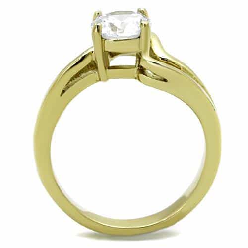 Stainless Steel Gold CZ Round Channel Split Bypass Ring view 7