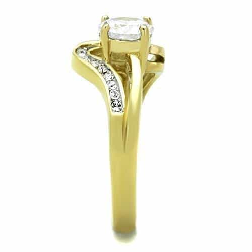 Stainless Steel Gold CZ Round Channel Split Bypass Ring view 8