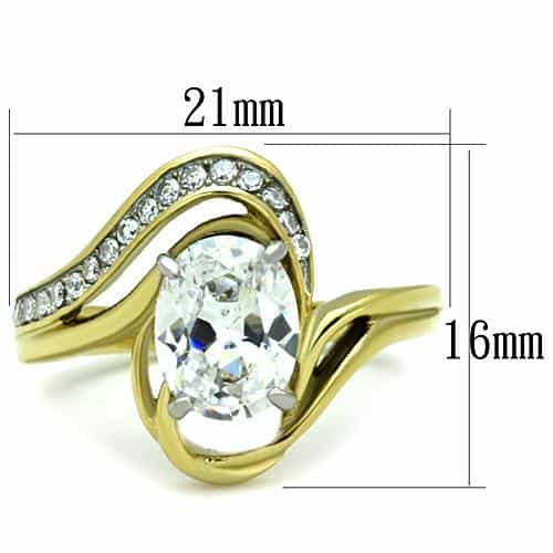 Stainless Steel Gold CZ Oval Pave Wave Bypass Ring view 2