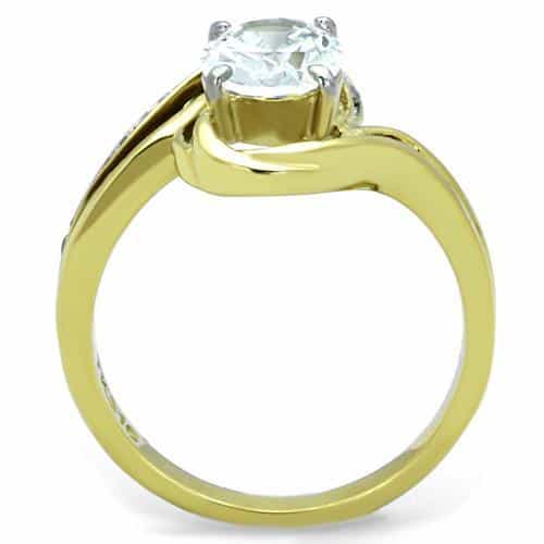 Stainless Steel Gold CZ Oval Pave Wave Bypass Ring view 3