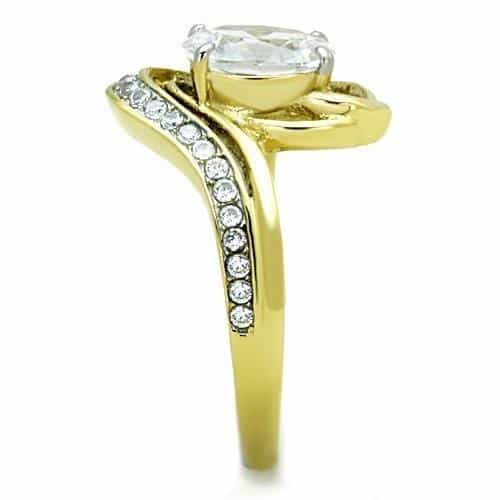 Stainless Steel Gold CZ Oval Pave Wave Bypass Ring view 8
