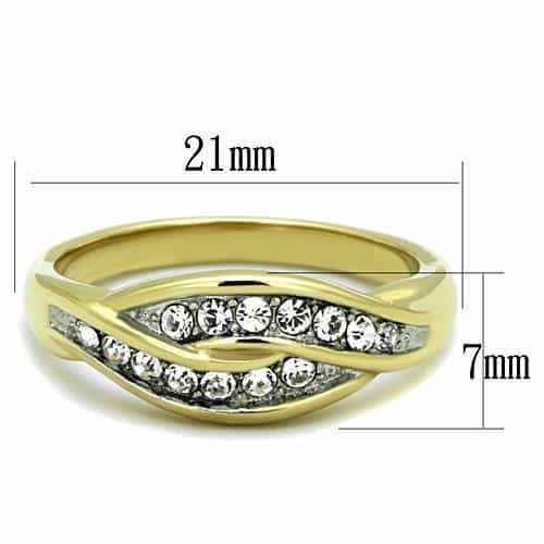 Stainless Steel Gold CZ Pave Double Row Dome Ring view 6