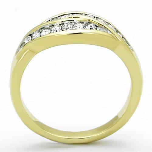 Stainless Steel Gold CZ Pave Double Row Dome Ring view 7