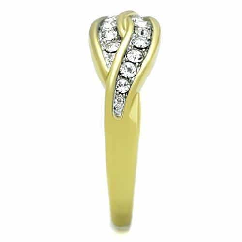 Stainless Steel Gold CZ Pave Double Row Dome Ring view 4