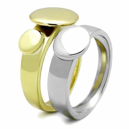 Stainless Steel Gold IP Two-Tone Disc Ring view 8
