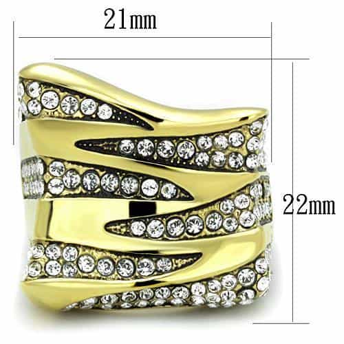 Stainless Steel Gold CZ Pave Wave Stripe Wide Cocktail Ring view 2