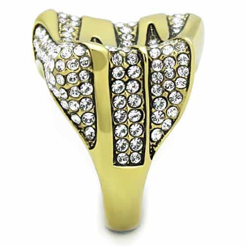 Stainless Steel Gold CZ Pave Wave Stripe Wide Cocktail Ring view 8