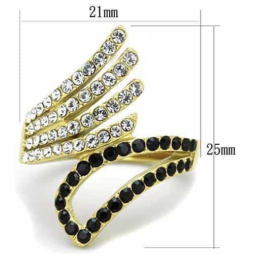 Stainless Steel Black Clear CZ Pave Wing Bypass Ring view 6