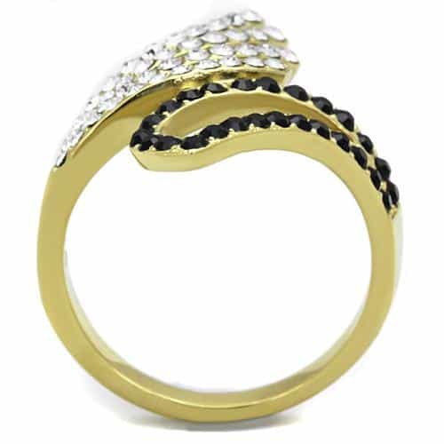 Stainless Steel Black Clear CZ Pave Wing Bypass Ring view 7