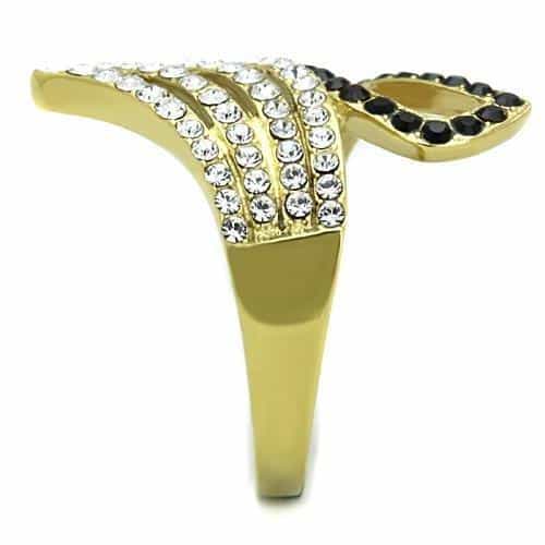 Stainless Steel Black Clear CZ Pave Wing Bypass Ring view 4