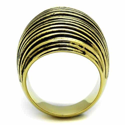 Stainless Steel Gold Antiqued Woodgrain Textured Dome Ring view 3
