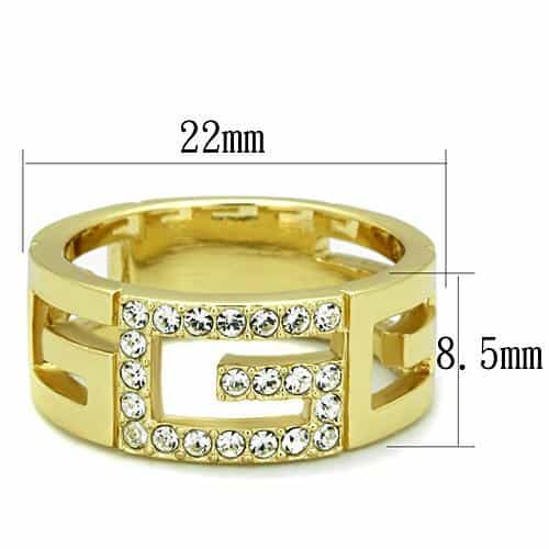 Stainless Steel Gold CZ Pave Geometric Buckle Wide Band Ring view 6