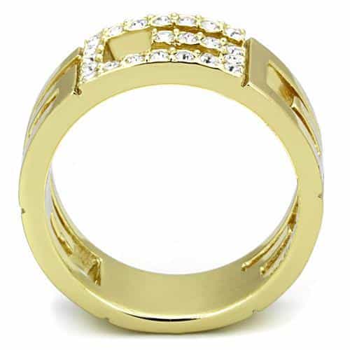 Stainless Steel Gold CZ Pave Geometric Buckle Wide Band Ring view 3