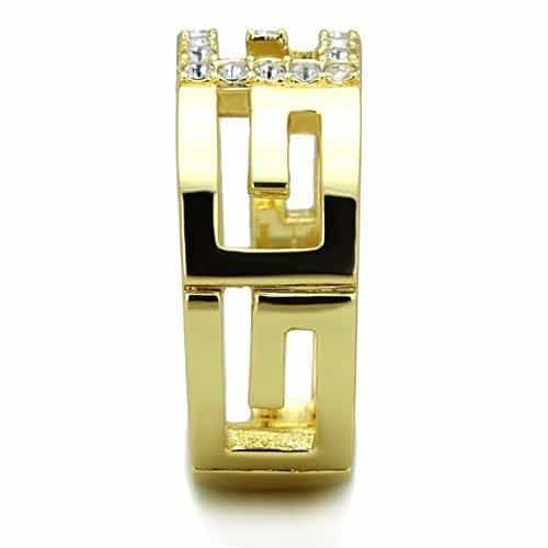 Stainless Steel Gold CZ Pave Geometric Buckle Wide Band Ring view 8