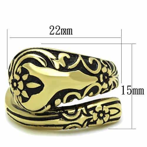Stainless Steel Gold Antiqued Black Enamel Floral Scroll Ring view 6